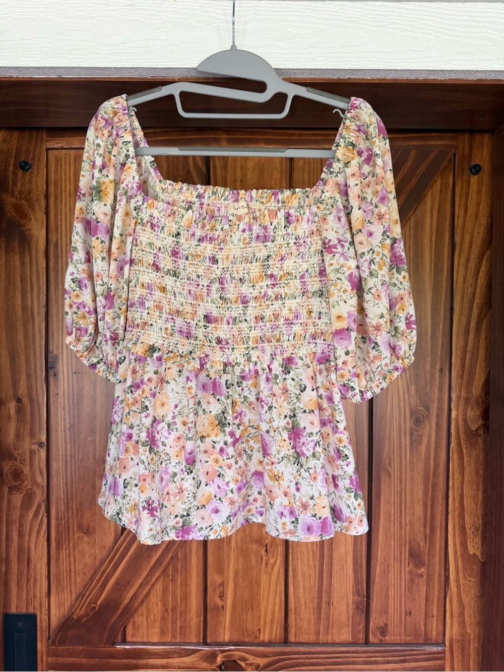 Floral Smocked Peasant Top - Pink & Cream